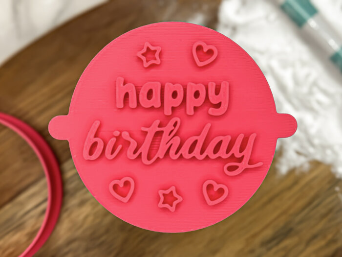 Happy Birthday Stars and Hearts Fondant Stamp